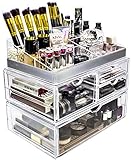 Sorbus Acrylic Cosmetic Makeup and Jewelry Storage Case Display with Silver Trim - Spacious Design - Great for Bathroom, Dresser, Vanity and Countertop (Silver Set 1)