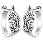 WOSTU Angel Wings Hoop Earrings Silver Gold Plated Feather Huggie Earring Cartilage Ear Buckles Jewelry for Women Wife Mom