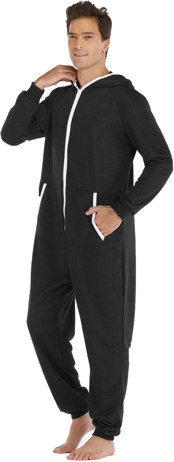 Mens Onesies Full Zip Jumpsuit Pajama Playsuit All in One Hoodie
