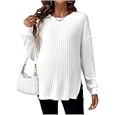 MakeMeChic Women's Maternity Tee Shirt Long Sleeve Round Neck Split Hem Rib Knitted Pregnancy Tops
