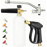 VOYSILI Foam Cannon Dual Connector Pressure Washer Kit, Includes 1/4 Inch Foam Cannon Dual Connector, Pressure Washer Gun for Car Washing and Cleaning, with 5 High-Pressure Spray Nozzles
