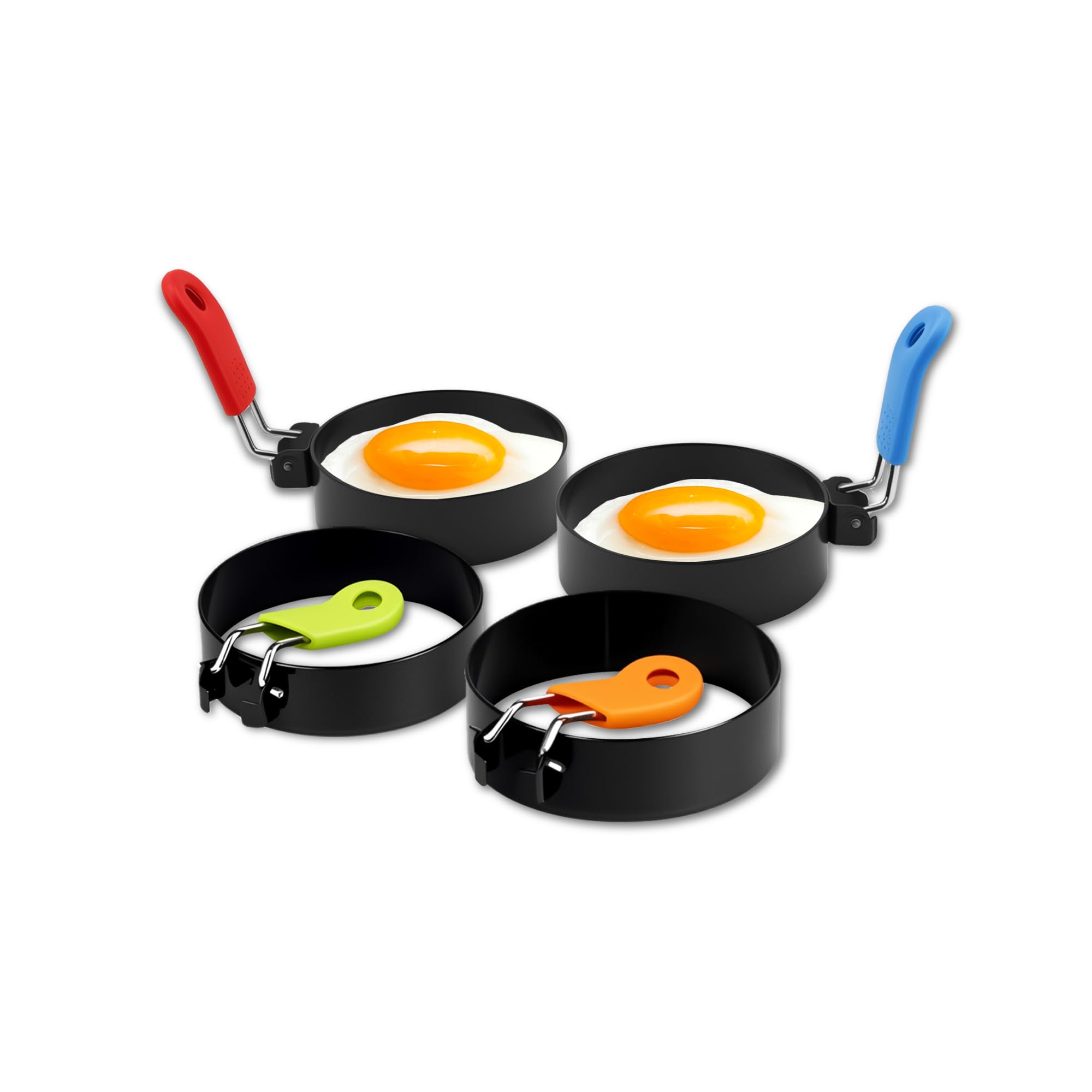 4 Pack Egg Ring Molds, Circular Egg Cooker Rings with Anti-scald Handle, Cooking Molds For Eggs, Pancakes, Mini Omelets