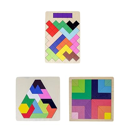 Tootpado Wooden Tetris Jigsaw Puzzle Non-Toxic Learning and Educational Toys for Kids (Pack of 3)