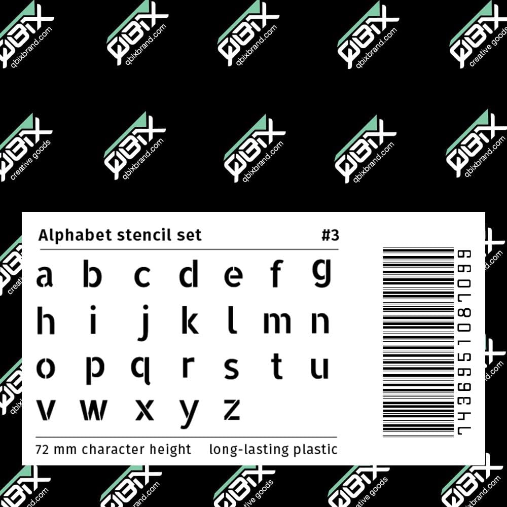 Qbix Letters Stencil Set – 4.6 x 5.5 inches - Complete Alphabet Lowercase Font Stencil Set - Reusable, Kids Friendly Stencil - Painting, Crafts, Cakes, Windows, Wall and Furniture Stencil