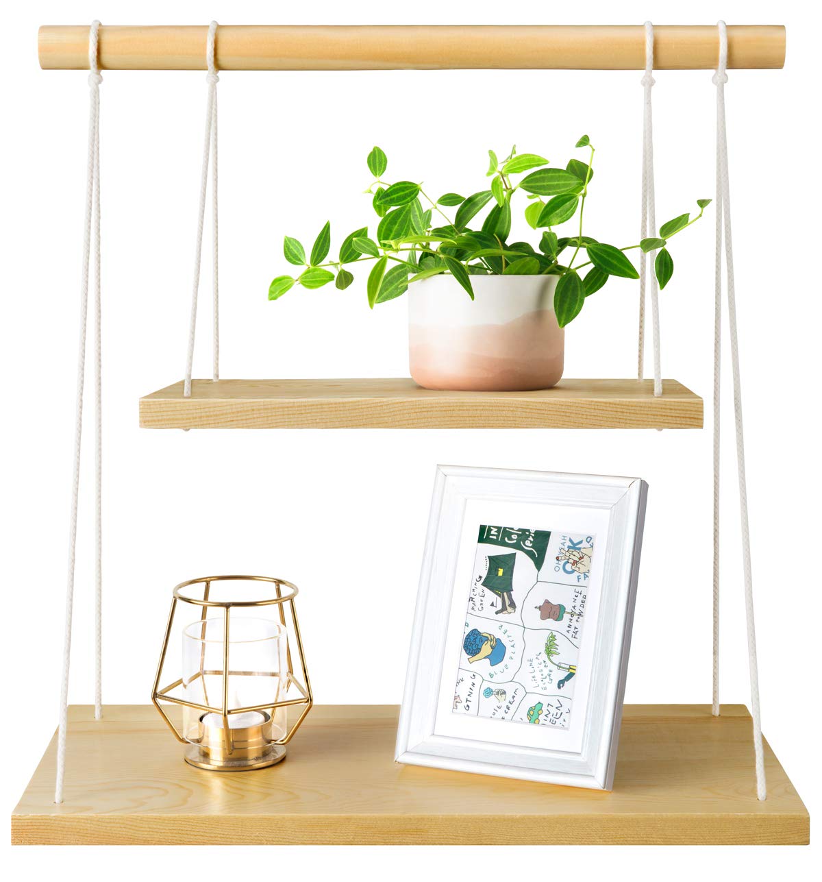 Mkono Wall Hanging Shelf Wood Floating Shelves Storage Display Swing