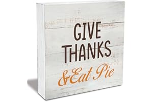 MAVOTEN Rustic Give Thanks & Eat Pie Wood Box Sign Fall Autumn Wooden Box Sign Thanksgivings Sign Farmhouse Home Desk Shelf Decor (5 X 5 Inch)