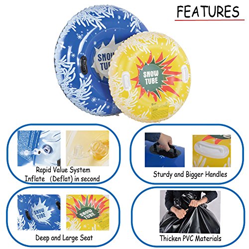 HIWENA Snow Tubes, Inflatable Snow Tubes Family 2 Higher Handles, Heavy Duty Snow Sled Adults Snow Toy Kids, 48 37 Inch Snowflake Snow Tubes (2 Pack) - Thumbnail 3