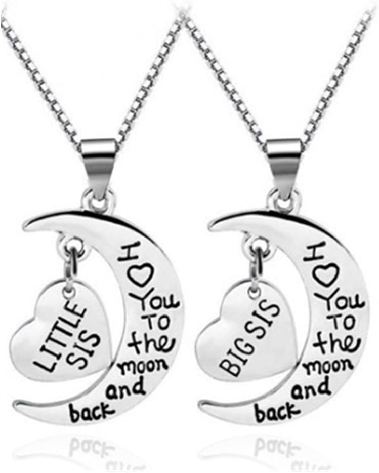 lifelovevc Women Family Jewellery Set Silver Love Heart Big Little Sister Pendant Necklace (#2)