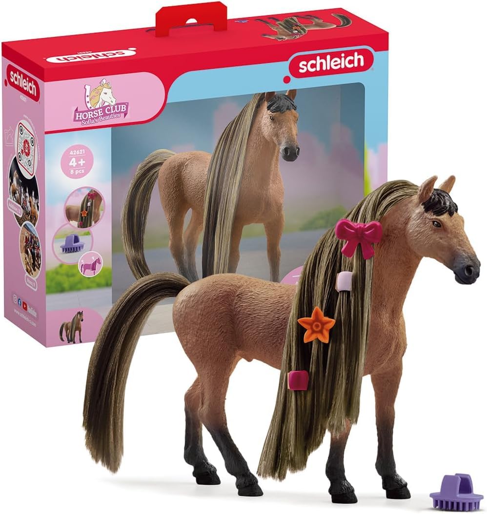 schleich HORSE CLUB 42621 Sofia's Beauties Akhal Teke Hengst Pferde Styling Spielset - 8-Teiliges Spielset Pferd mit Mähne und Accessoires, Pferde Spielzeug ab 4 Jahren