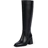 Easyfox Women's Knee High Boots with Zipper Square Toe Chunky Heeled Tall Boots for Women