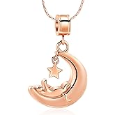 constantlife Moon Cat Urn Necklace for Ashes Cremation Jewelry for Cat Lovers Memorial Pendant for Pet Loss Stainless Steel Kitten Keepsake Charm Gift for Women Men