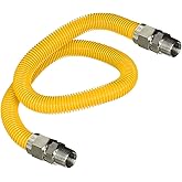 HIGHCRAFT 18 Inch Gas Connector with Fittings, Yellow Coated Gas Connector, 1/2" OD, 3/8” MIP x 3/8” MIP Connection