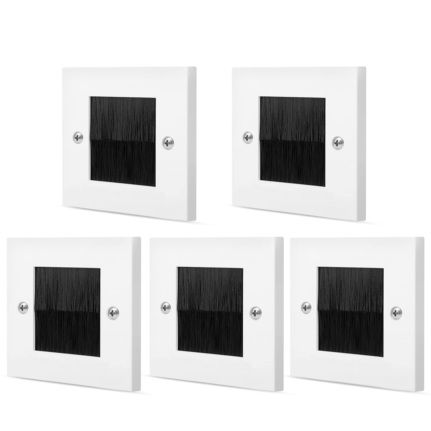 TNP Brush Faceplate Faceplate Wall Plate - Single Gang Cable Entry Access Brush Bristles Style Strap Opening Port Insert Socket Wiring Plug Jack Decorative Cover Outlet Mount Panel (Black) (5 Pack)
