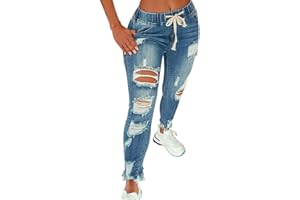 KUNMI Women High Waist Skinny Stretch Ripped Jeans Destroyed Denim Pants Plus Size