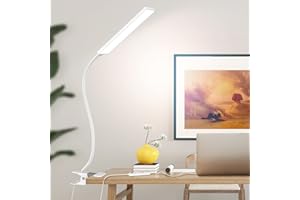 Vansuny Clip on Light LED Desk Lamp with Eye-Caring LED Metal Clip, 11 Level Brightness 3 Color Modes, Power by USB Port 5W Flexible Gooseneck Reading Light for Home and Office (5W, White)