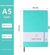 Lefute A5 Notebook PU Leather 200 Pages 80gsm Cyan Note Pad Journal view 2