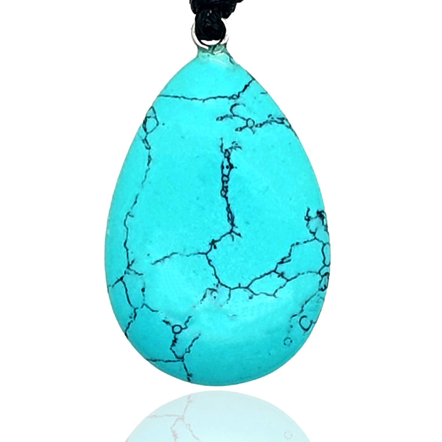 BARBARI Jewelry- Turquoise Pendant Necklace! Pretty Healing Gemstone Teardrop braided by Adjustable Length Cord 14"-28". Unique Gift Idea!