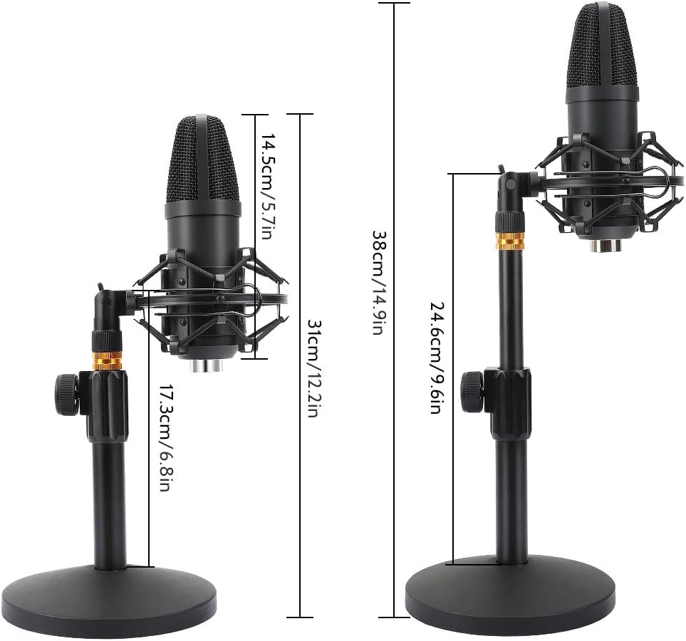 Professional Studio Condenser Microphone Computer PC Microphone Kit with 3.5mm XLR/Pop Filter/Scissor Arm Stand/Shock Mount for Professional Studio Recording Podcasting Broadcasting, Black: Home Audio & Theater
