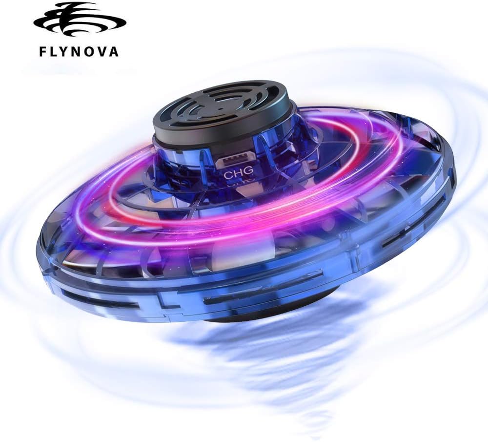 FlyNova The Most Tricked-Out Flying Spinner, Hand Operated Drones for Kids or Adults - UFO Flying Toy with 360° Rotating and Shinning LED Lights