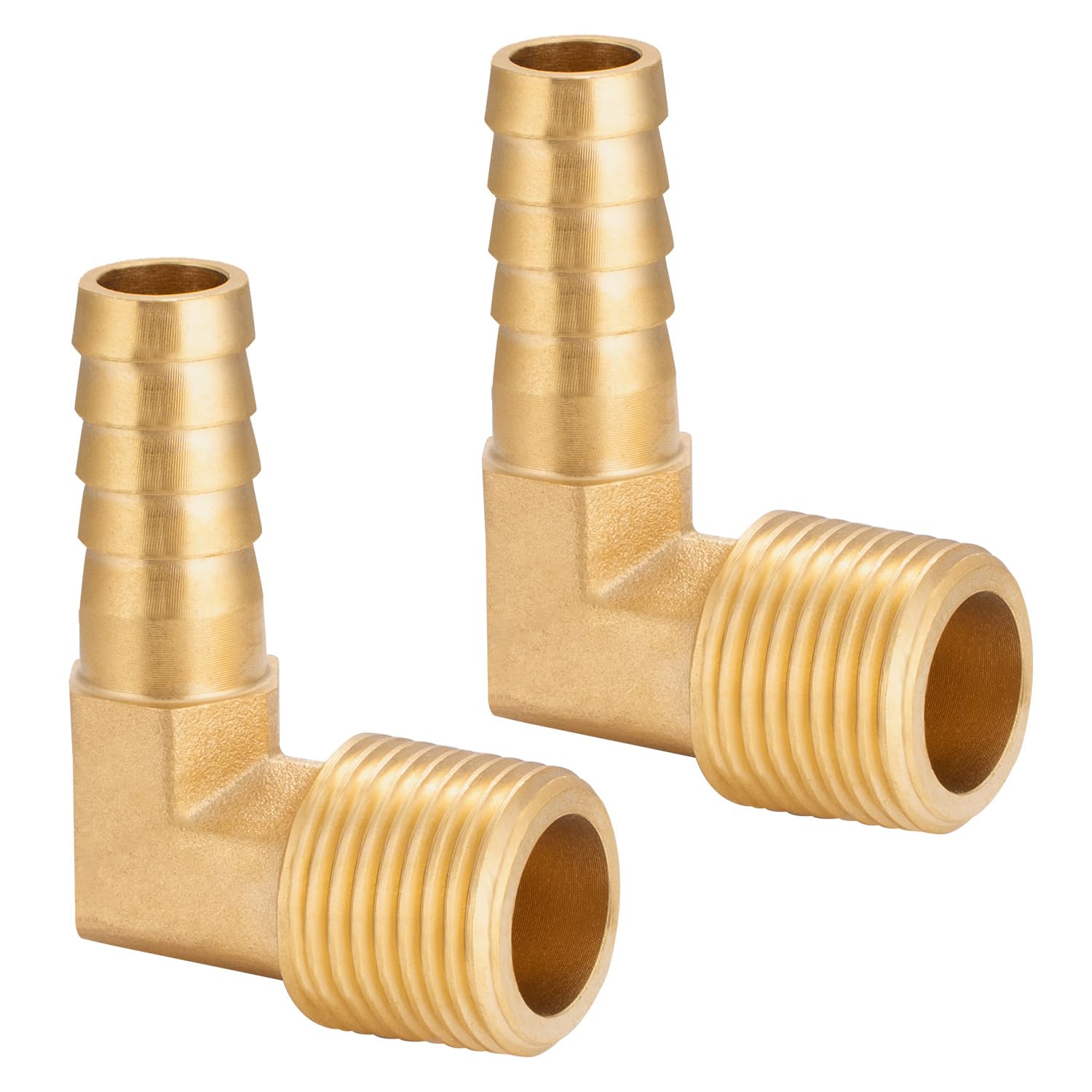 Photo 1 of Brass Hose Barb,90 Degree Elbow,3/8" Barb x 3/8" NPT Male,Brass Barb for Water/Fuel/Air (Pack of 2)