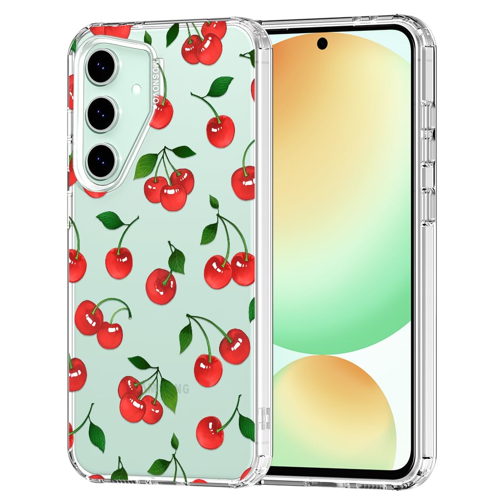 Photo 1 of MOSNOVO Case for Samsung Galaxy S24 FE, [Buffertech 6.6ft Military-Grade Drop Protection] [Anti Peel Off Tech] Clear TPU Bumper Phone Case Cover Design - Cute Cherry