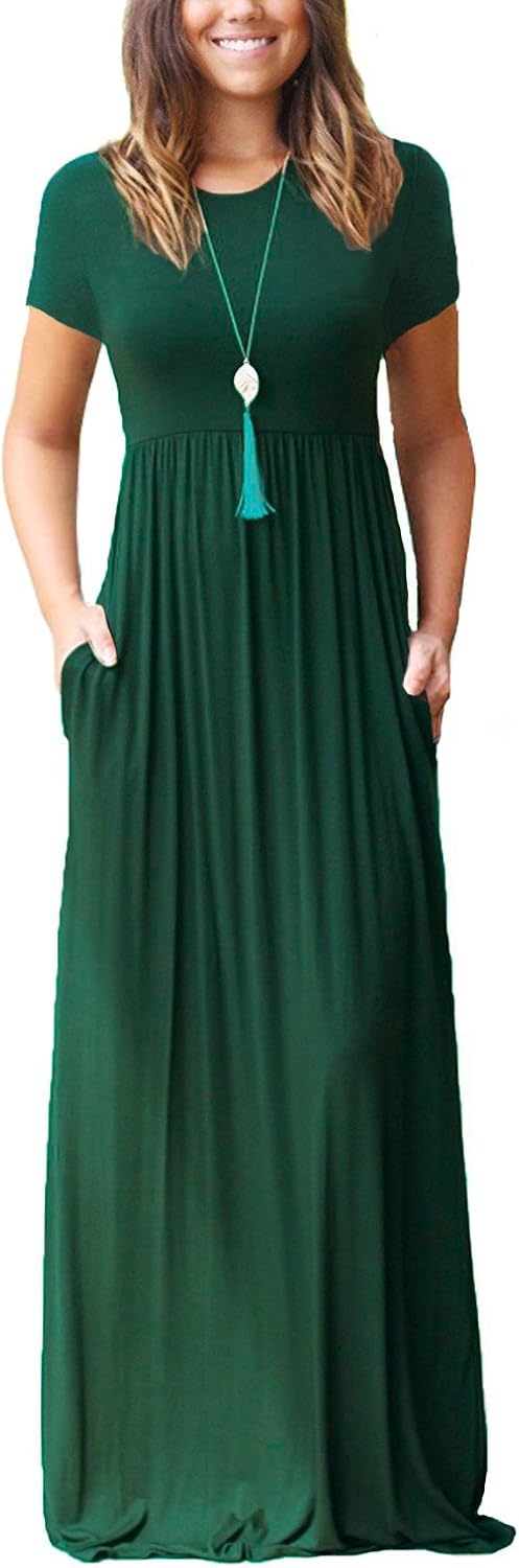 VIISHOW Women's Short Sleeve Loose Plain Maxi Dresses Casual Long Dresses with Pockets