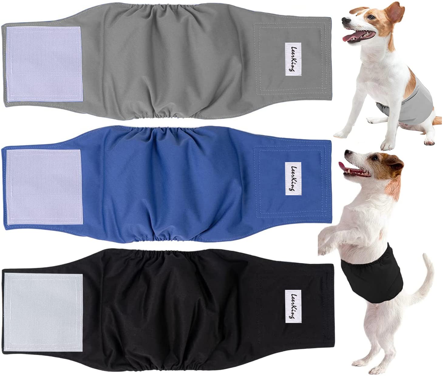 LeerKing Leakproof Dog Diapers 3 Pack Reusable Male Dog Belly Bands Nappies for Incontinence, S
