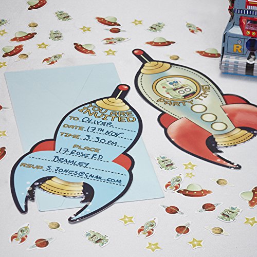Ginger Ray Space Adventure Party Spaceship & Robot Kids Party Invitations, Mixed