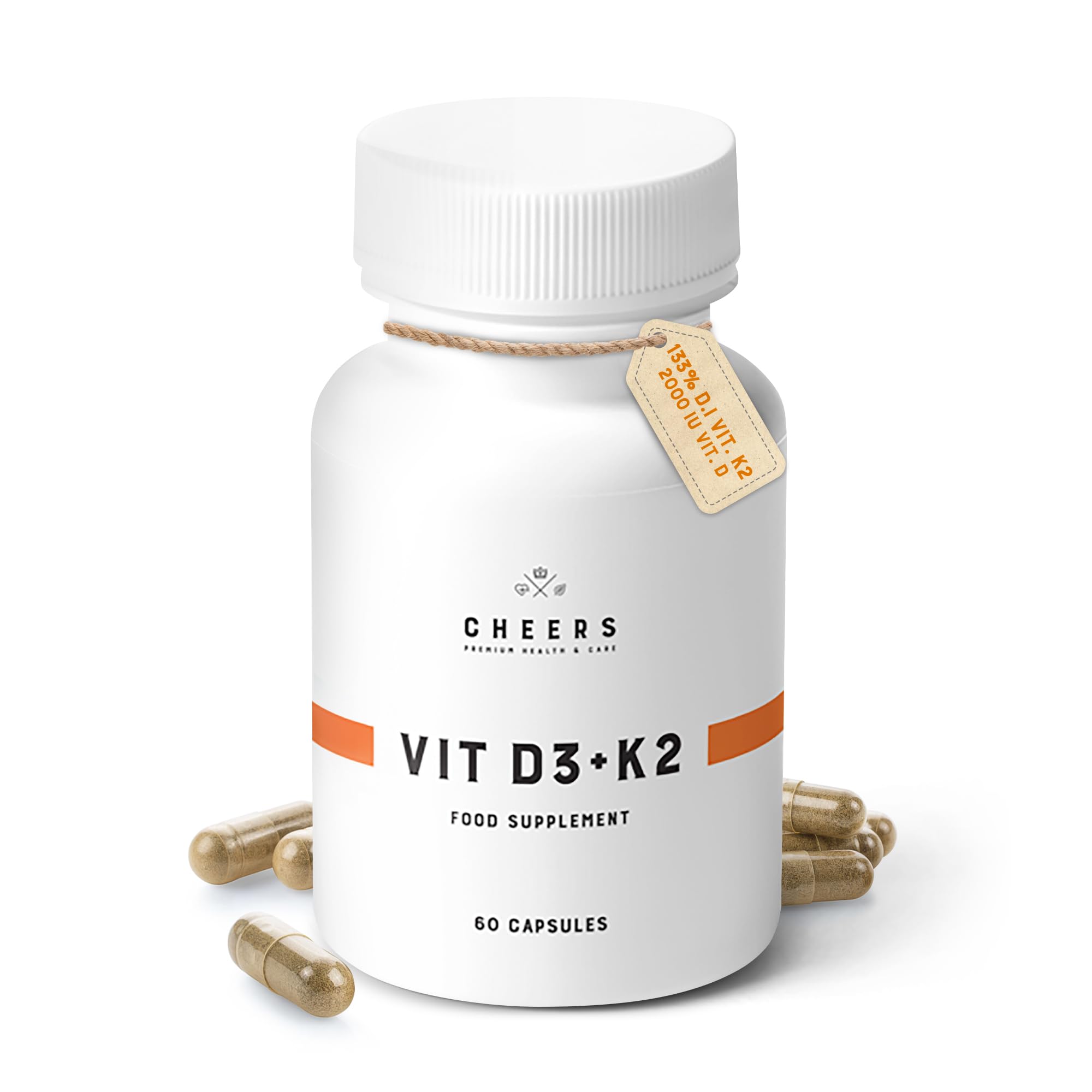 CHEERS – Vitamin D3 & Vitamin K2, 60 Vegan Capsules, Natural Algae Form of Vitamin D, Vitamin D3 and K2 Supplement for Men and Women