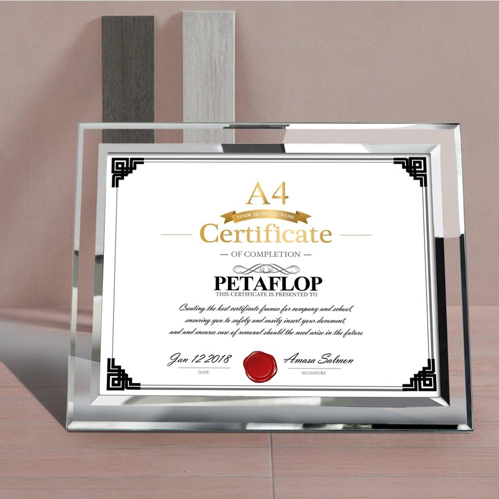 PETAFLOP A4 Photo Frame Glass Certificate Frame Document Frame Diploma Graduation, silver, 8.3 x 11.7 inch - Image 4