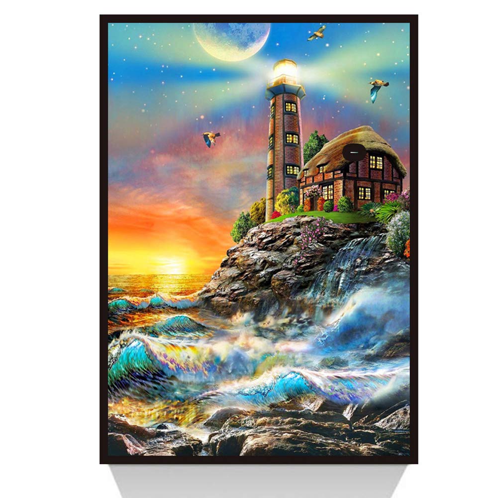 5D DIY Diamond Painting by Number Kit for Adult, Full Drill Diamond Embroidery Dotz Kit Home Wall Decor Urban Local Architecture Landscape (Lighthouse, 30 x 40 cm)