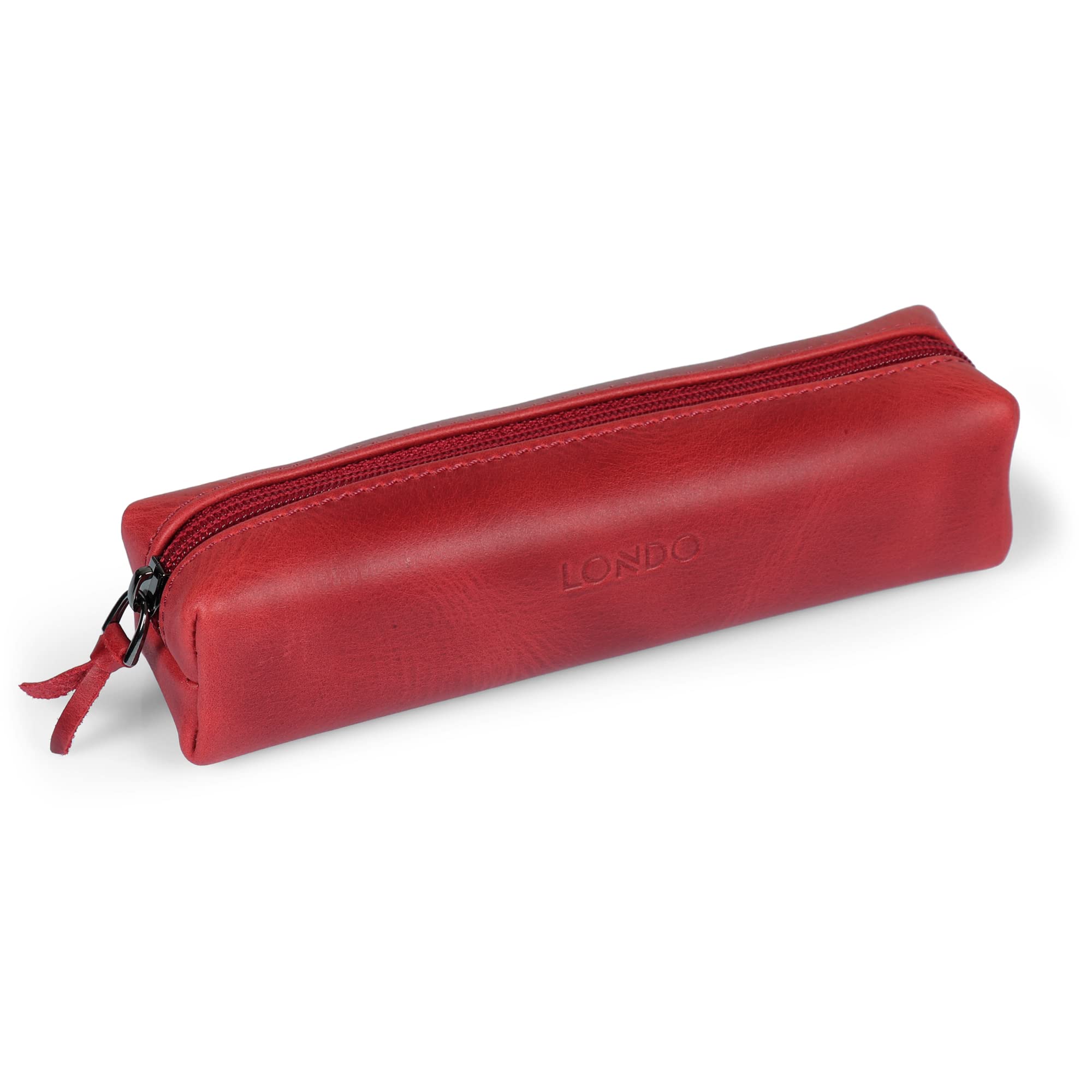 LONDO Genuine Leather Zipper Pen, Pencil & Cosmetic Case - Pouch Stationery Bag