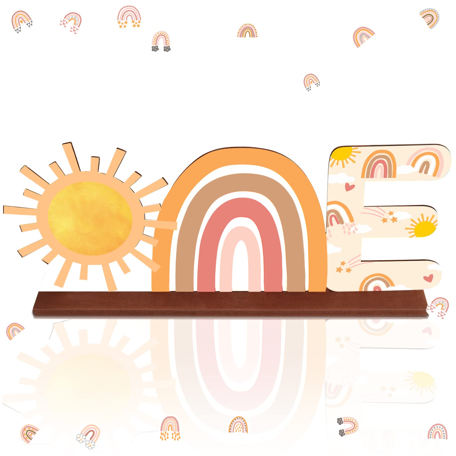 Photo 1 of Boho First Birthday Decorations for Girl Boho Sun One Wooden Table Centerpieces Bohemian Baby Shower Centerpieces One Year Old Baby Girl Birthday Party Decorations