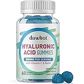 duwhot Hyaluronic Acid Gummies, Hyaluronic Acid Supplements with Vitamin C & Biotin 5000mcg for Skin, Hair, Nails Health, Joints Supplements for Women & Men, Low Sugar, Vegan, Non-GMO, 60 Counts