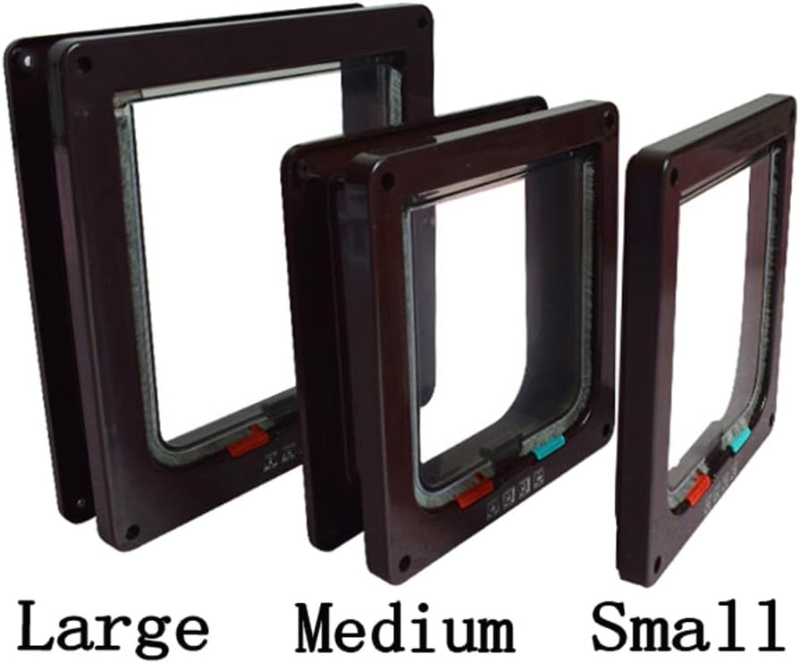 XIAOYU Interior 4 Ways Locking Cat Dog Door & Flaps, Brown, Small - Image 5