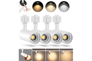 VANoopee 3-Color Zoomable J Type Track Lighting Heads 10W for Juno Rail - Bright LED Track Light Heads Fixtures 3000K 4000K 5000K Ceiling Spot Accent Light, No Flicker CRI90+ 15-55° 800lm White 4 Pack