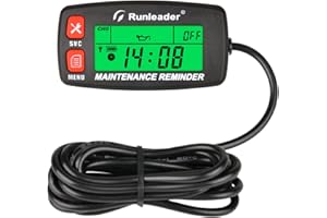 Runleader Digital Maintenance Tach Hour Meter Gauge,RPM Alert,Backlight Display,Battery Replaceable,Used for Small Gas Engine