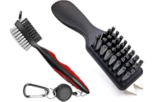 VAWUZ HH-Eason Durable Golf Club Groove Cleaner Brush and Shoes Brush With Handle - Dirt Mud Remover Tool for Golf Clubs and Shoes - Retractable Zip-line Aluminum Carabiner