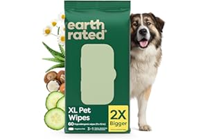Earth Rated XL Pet Wipes for Dogs & Cats, Unscented Hypoallergenic, 60 Ct