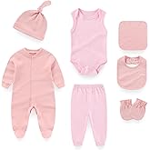 falianni Baby Unisex Layette Set 7-Pack Infant Boy Girl Romper Pant Outfits 0-6 Months Soft Cotton Accessories Essential