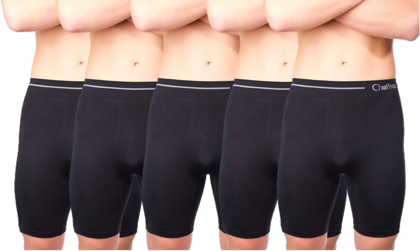 Chaffree Mens Briefs Underpants, Moisture Wicking, Sweat and Chafing Control, Stretchy Seamless, Traditional High Waist Ultra Comfortable Pants, Sports Gym Exercise Underwear 5 Pack Short & Long Leg