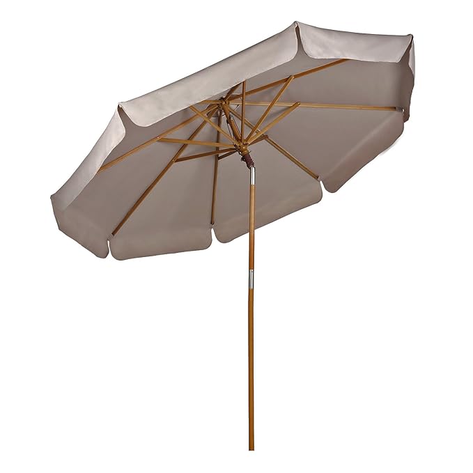 Sekey® Sonnenschirm Ø 270 cm Holz-Sonnenschirm Marktschirm Gartenschirm Terrassenschirm Taupe Rund UV50+