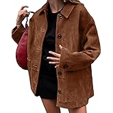 chouyatou Women's Fall Boyfriend Faux Suede Leather Jacket Casual Midi Long Button Down Shacket Coat
