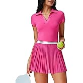 Mudere Tennis Skirt Set for Women Two Piece Golf Outfits High Waisted Pleated Athletic Skirt Outfits with Pockets