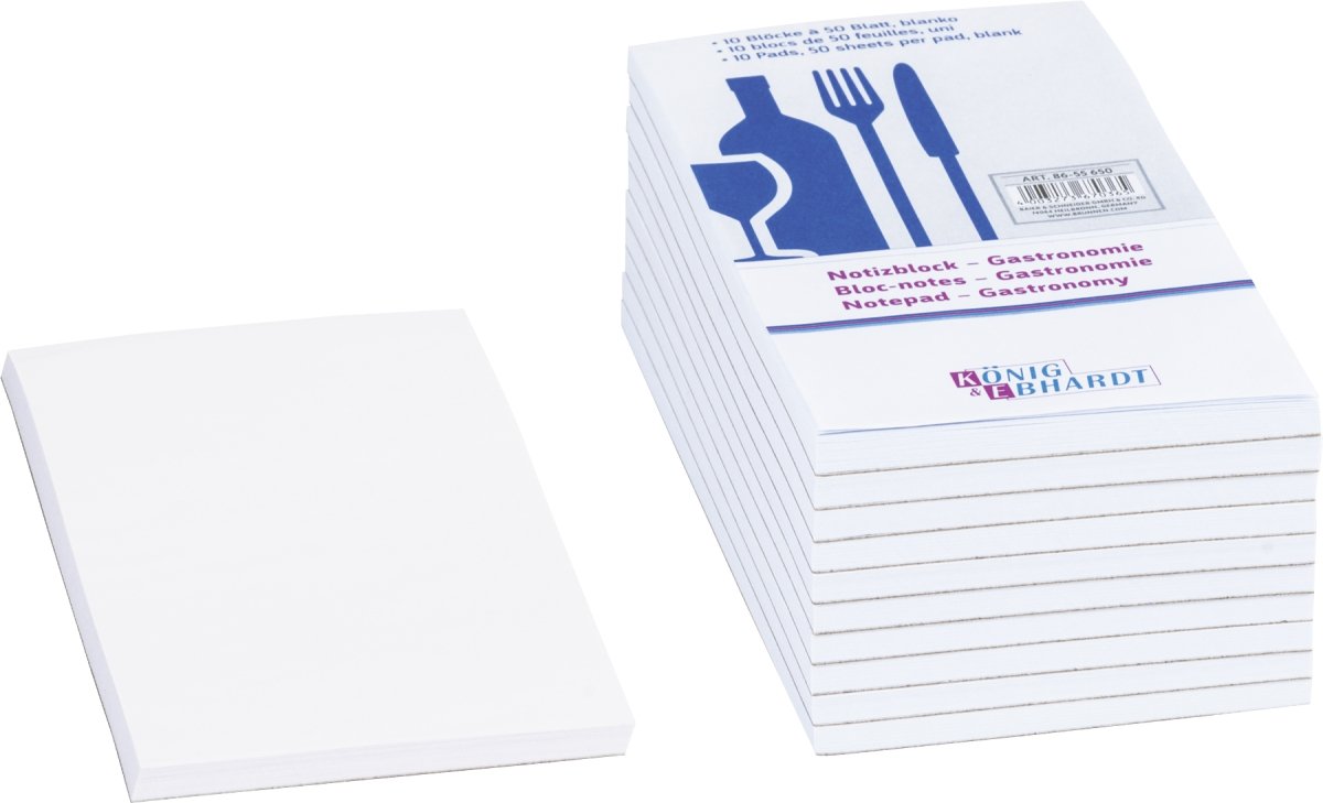 Baier & Schneider Notepad Gastronomy Perfect Bound, 70 gsm, 75 x 140 mm, White - Pack of 10 (10 x 50 Sheets)
