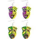 MAQVQLU Mardi Gras Earrings Mardi Gras Mask Crown Earrings Mardi Gras Theme Earrings Mardi Gras Purple Green Yellow Earrings