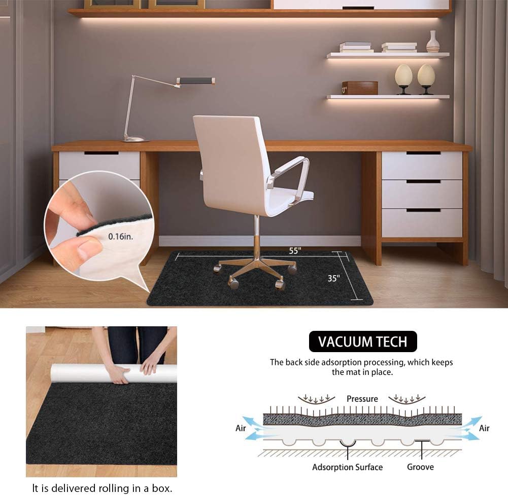 Office Chair Mat, Upgraded Version - Office Desk Chair Mat for Hardwood Floors, 1/6" Thick 55"x35" Hard Floor Protector Mat, Multi-Purpose Chair Carpet for Home (Black) : Office Products
