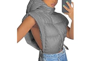 Bnigung Women's Cropped Puffer Vest Tie Sleeveless Zip Up Hoodies Coats Filled Fluffy Bread Waistcoats Outerwear