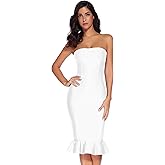 Women's Midi Cocktail Dresses Strapless Bandage Bodycon Dress Wedding Party Dress