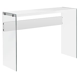 Monarch specialties I 3288, Console Sofa Table, Tempered Glass, Glossy White, 44"L